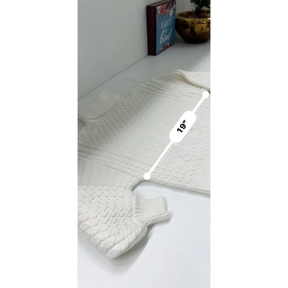 Magaschoni White Cable Knit Turtleneck Sweater Large L Basketweave Cropped Soft